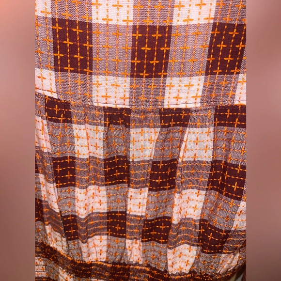 Anthropologie Pilcro Plaid Red Orange Boho Tie Ruched Waist XS Wool Blend Speing - Picture 6 of 9